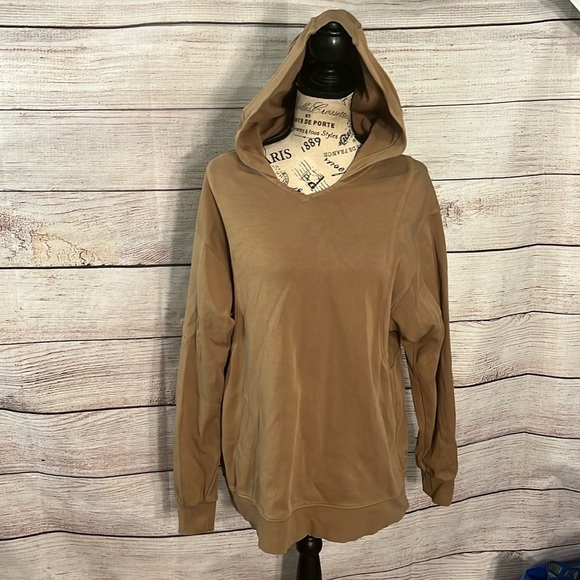 Athleta Sundown Hoodie Sweatshirt Size Small Big Sur Brown Organic Cotton - Picture 2 of 14